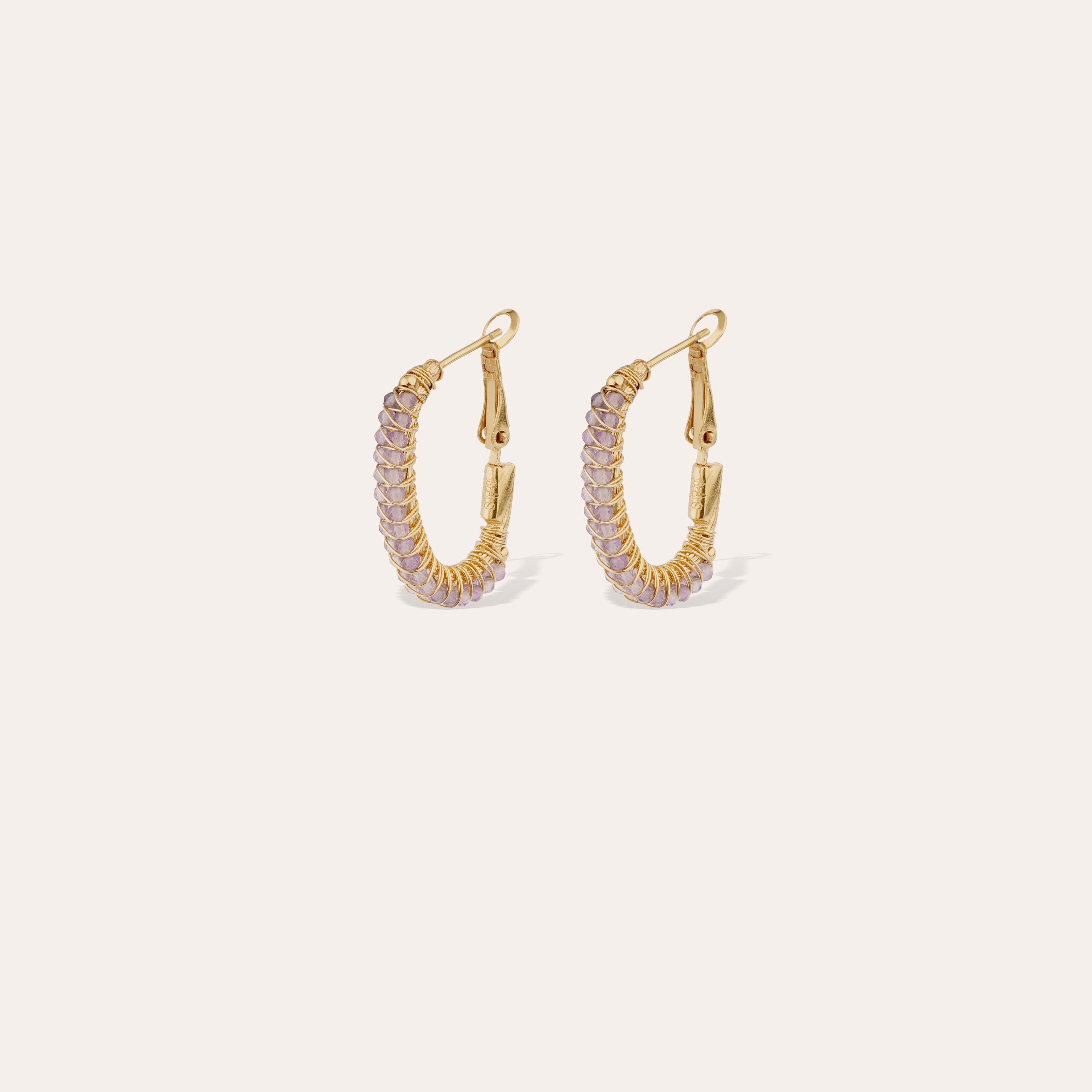 203 JEWELRY ピアス Gold Lyre Hoop Earrings - Amethyst – Gas Bijoux