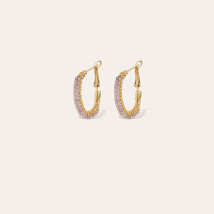 Boucles d'oreilles créoles Lyre dorées - Améthyste