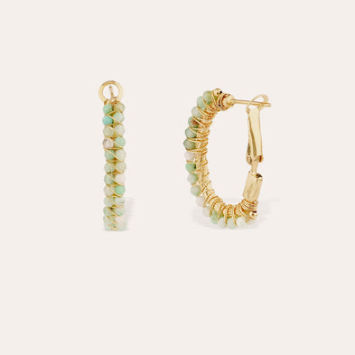 Boucles d'oreilles Créoles Lyre dorées - Calcite bleue