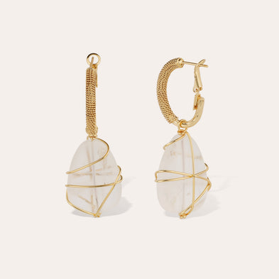Boucles d'oreilles Lyre Rainbow dorées - Cristal de roche