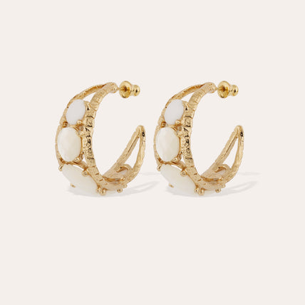 Orea cabochon gold earrings - White Mother-of-Pearl