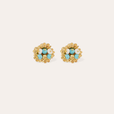 Boucles d'oreilles puces Azalée dorées - Turquoise & Nacre blanche