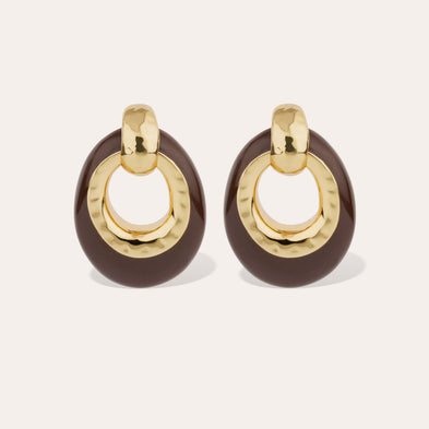 Selva large gold acetate earrings - Brown