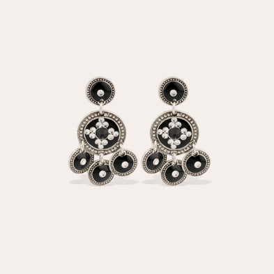 Sequin two-row silver earrings