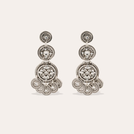 Sequin three-row silver earrings