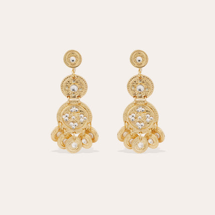 Sequin three-row gold earrings