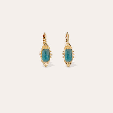 Boucles d'oreilles Serti Talisman petit modèle dorées - Apatite bleue