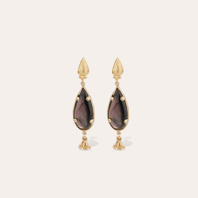 Boucles d'oreilles Serti Goutte petit modèle dorées - Nacre grise