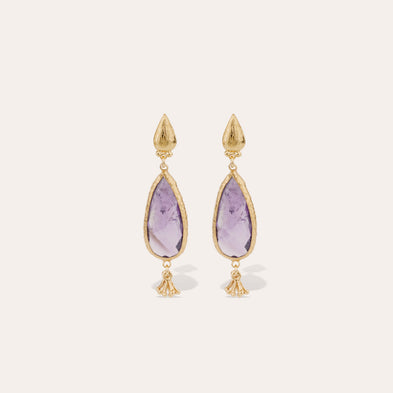 Serti Goutte small gold earrings - Amethyst