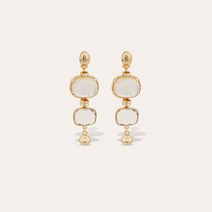 Boucles d'oreilles Silène petit modèle dorées - Nacre blanche & Cristal