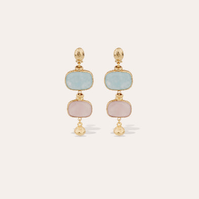 Boucles d'oreilles Silene petit modèle dorées - Amazonite & Quartz rose