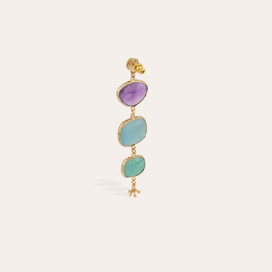 Boucles d'oreilles Silène dorées - Améthyste, Amazonite & Quartz Bleu