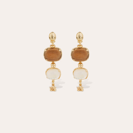 Boucles d'oreilles Silène petit modèle dorées - Bois & Nacre blanche