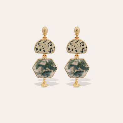 Boucles d'oreilles Silenza dorées - Jaspe Dalmatien & Agate verte