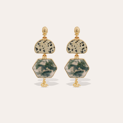 Boucles d'oreilles Silenza dorées - Jaspe Dalmatien & Agate verte