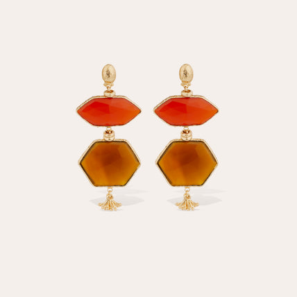 Boucles d'oreilles Silenza dorées - Calcite rouge & jaune
