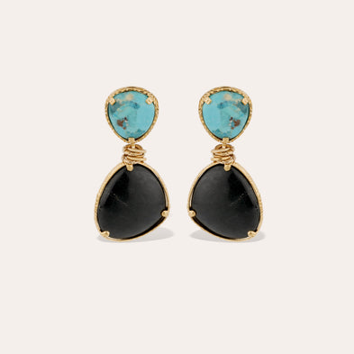 Silia gold earrings - Turquoise & Black Basalt