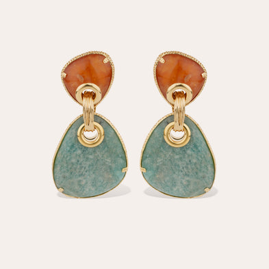 Silia large model gold earrings - Carnelian & Amazonite