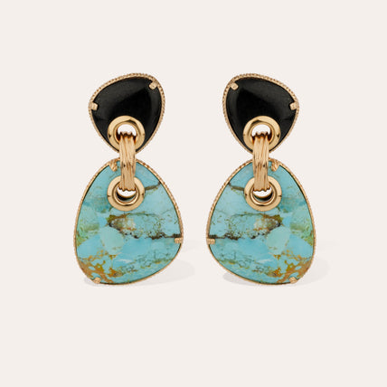 Silia Large Gold Earrings - Turquoise & Black Onyx