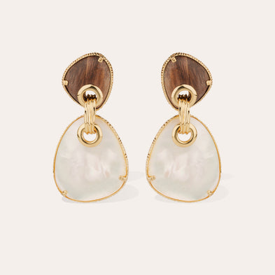Boucles d'oreilles Silia grand modèle dorées - Bois & Nacre blanche