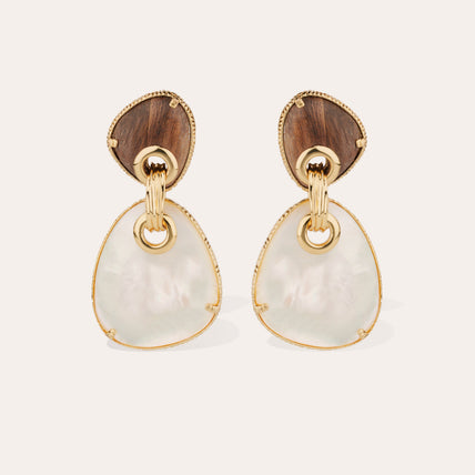 Pendientes Silia « Large size » dorados - Madera y nácar blanco