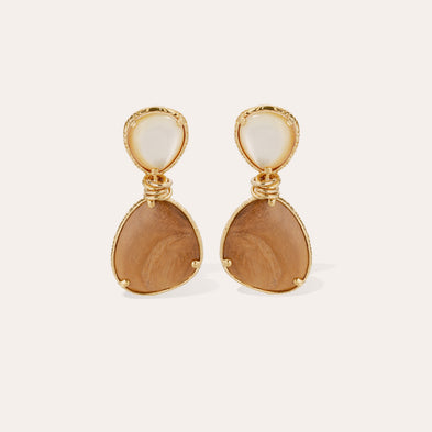 Silia gold earrings - Wood & White Mother-of-Pearl