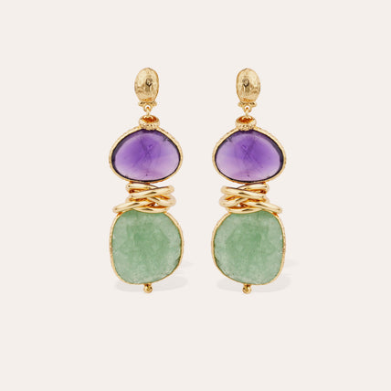 Boucles d'oreilles Sirena dorées - Améthyste & Quartz vert