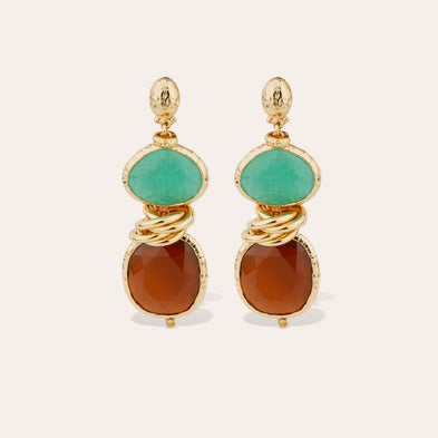 Boucles d'oreilles Sirena dorées - Aventurine verte & Calcite marron