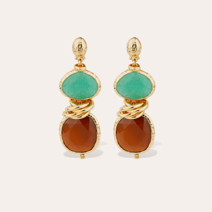 Boucles d'oreilles Sirena dorées - Aventurine verte & Calcite marron