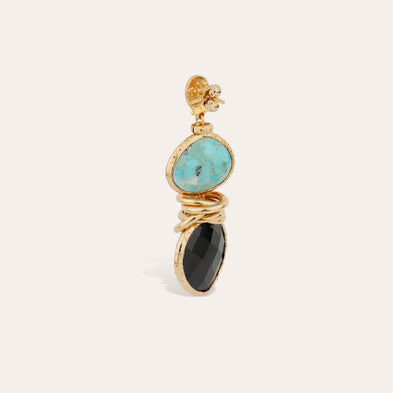 Boucles d'oreilles Sirena dorées - Turquoise & Onyx noir