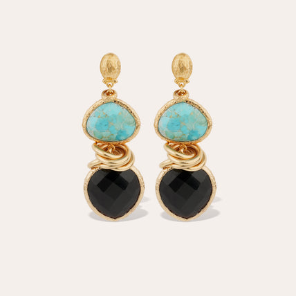 Boucles d'oreilles Sirena dorées - Turquoise & Onyx noir
