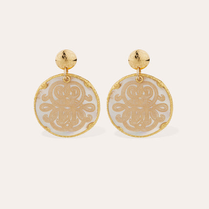 Boucles d'oreilles Sun Diva grand modèle dorées - Nacre blanche