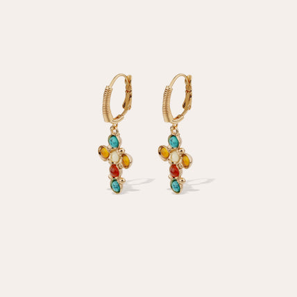 Boucles d'oreilles Tao Cruzita dorées - Cornaline & Turquoise
