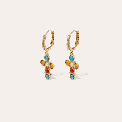 Boucles d'oreilles Tao Cruzita dorées - Cornaline & Turquoise