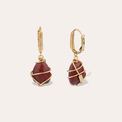Boucles d'oreilles Tao Rainbow dorées - Jaspe rouge
