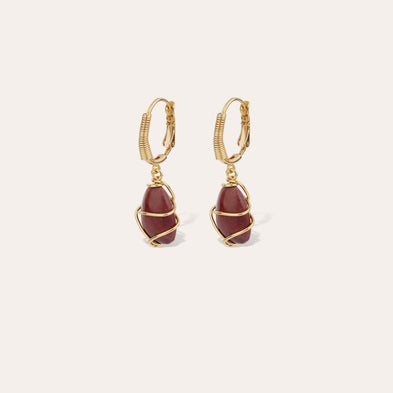 Boucles d'oreilles Tao Rainbow dorées - Jaspe rouge