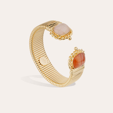 Bracelet Amarante double doré - Quartz rose & Cornaline