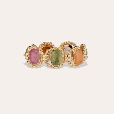 Bracelet Amarante multi grand modèle doré - Vessonite, Cornaline & Rhodonite