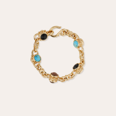 Amarante multi gold bracelet - Turquoise, Black Basalt & Wood