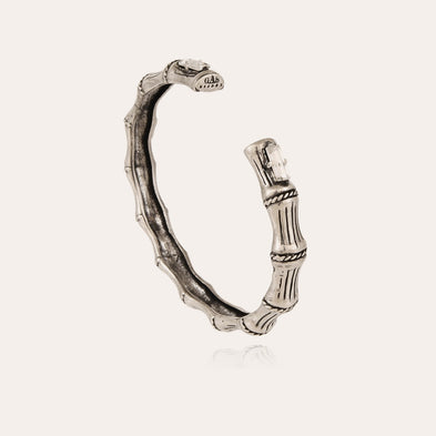 Silver-plated Bamboo bangle bracelet with rhinestones