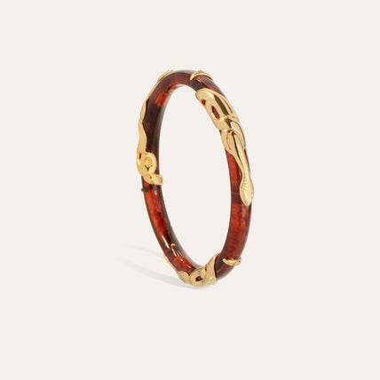 Pulsera tipo brazalete Cobra de acetato dorado - Marrón