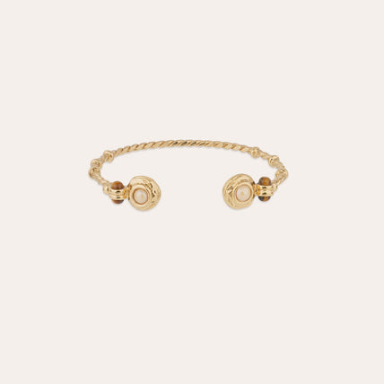 Bracelet jonc Amarante torsade doré - Nacre Blanche & Oeil de tigre
