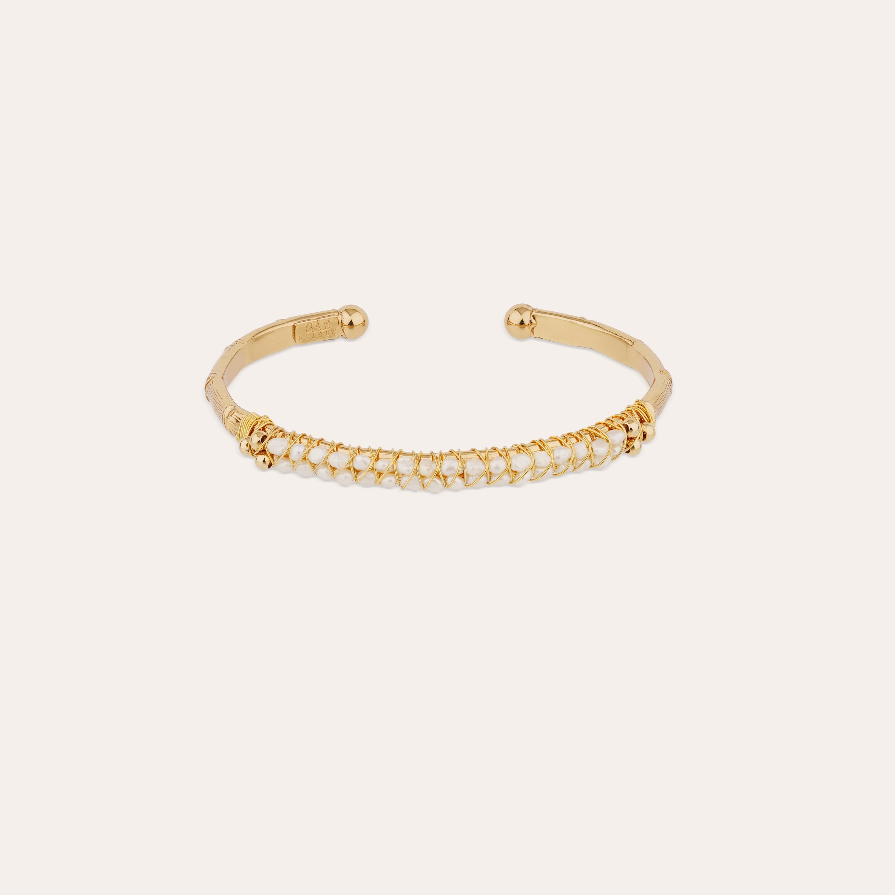 Gas Bijoux ゴールドリブデザインバングル Large size Lyre Bangle Bracelet - White Mother-of-Pearl – Gas Bijoux