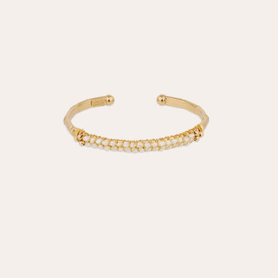 Bracelet Lyre jonc grand modèle doré - Nacre blanche