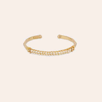 Bracelet Lyre jonc grand modèle doré - Nacre blanche