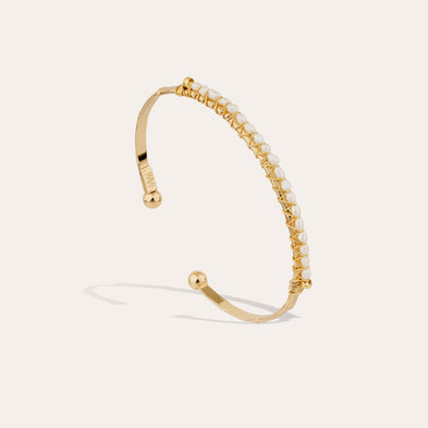 Bracelet Lyre jonc petit modèle doré - Nacre blanche