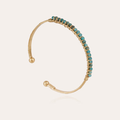 Bracelet Lyre jonc petit modèle doré - Apatite bleue
