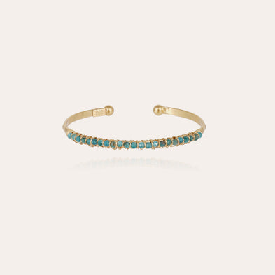 Bracelet Lyre jonc petit modèle doré - Apatite bleue