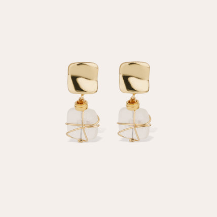 Boucles d'oreilles Rainbow Square petit modèle dorées - Cristal de roche