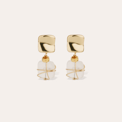 Boucles d'oreilles Rainbow Square petit modèle dorées - Cristal de roche